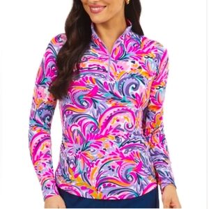 IBKUL Aubrey Multicolored Quarter Zip Long Sleeve Athletic Top 50 SPF sz Large